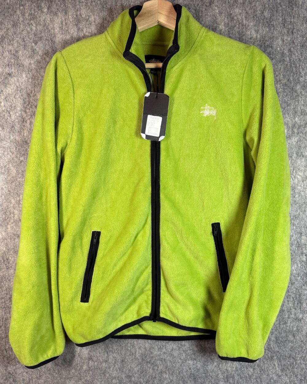 NEW Stussy Luna Womens Fleece Full Zip Lime Green Black Small Jacket